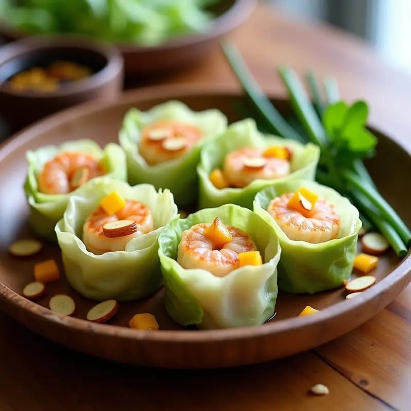 Rollitos de Primavera de Col Rellena de Gambas y Mango: Receta China Sin Fritura