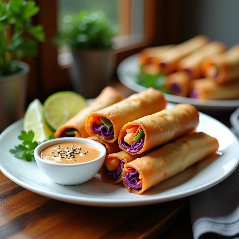 Rollitos de Primavera de Col Morada y Langostinos: Receta Tailandesa en Airfryer con Salsa de Cacahuate