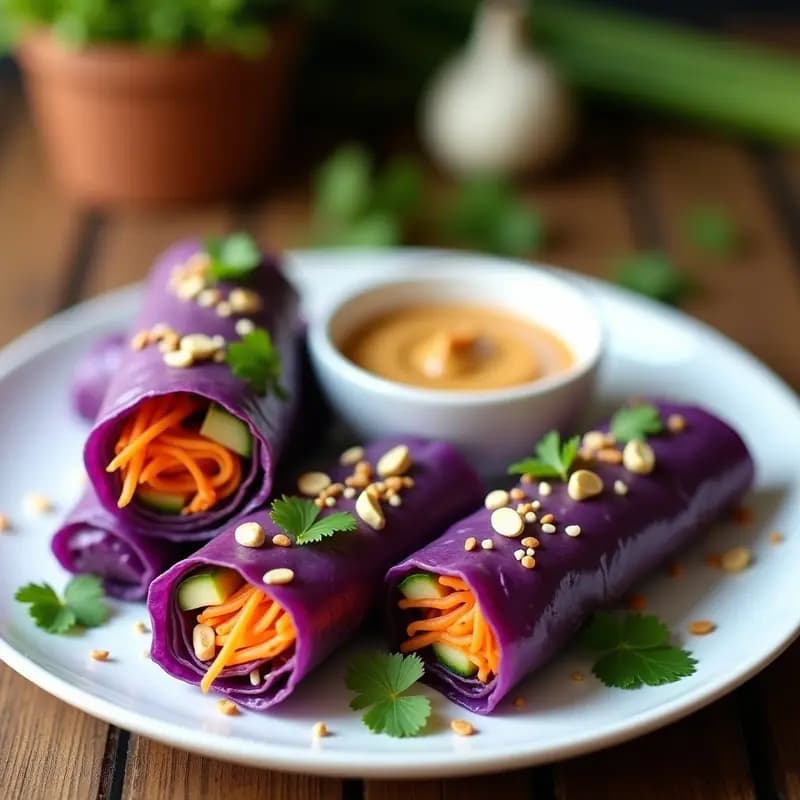 Rollitos de Primavera de Col Morada con Relleno de Tofu y Cacahuete: Receta Vegana Crunchy
