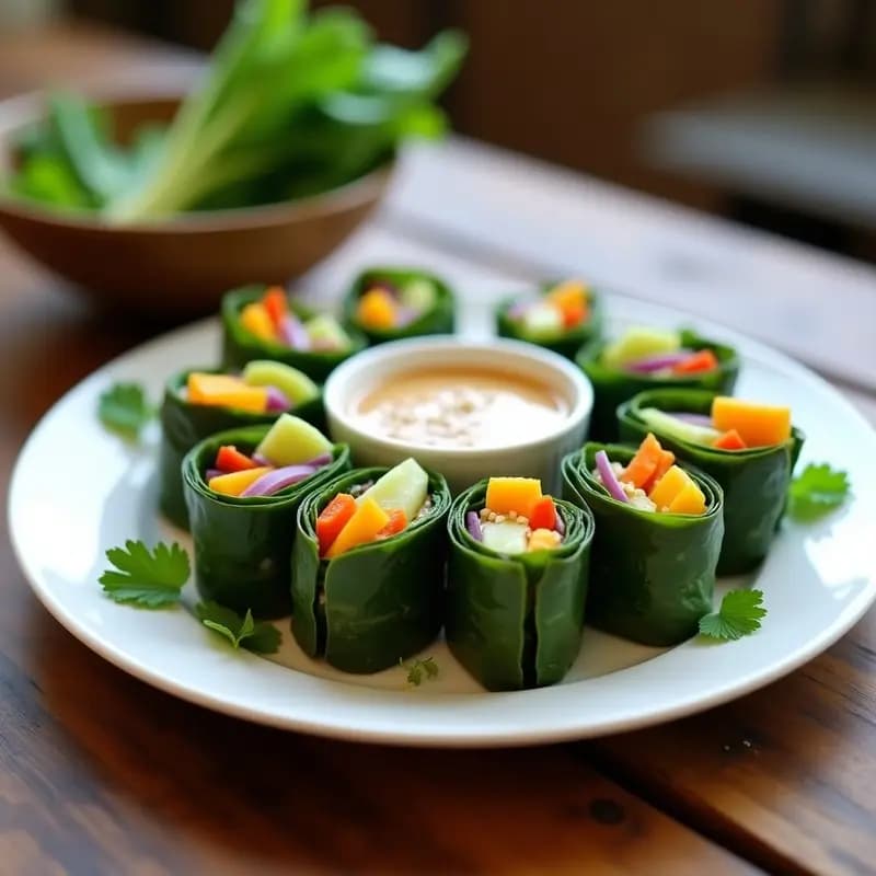 Rollitos de Primavera de Col Rizada y Mango: Entrante Tailandés Crudivegano