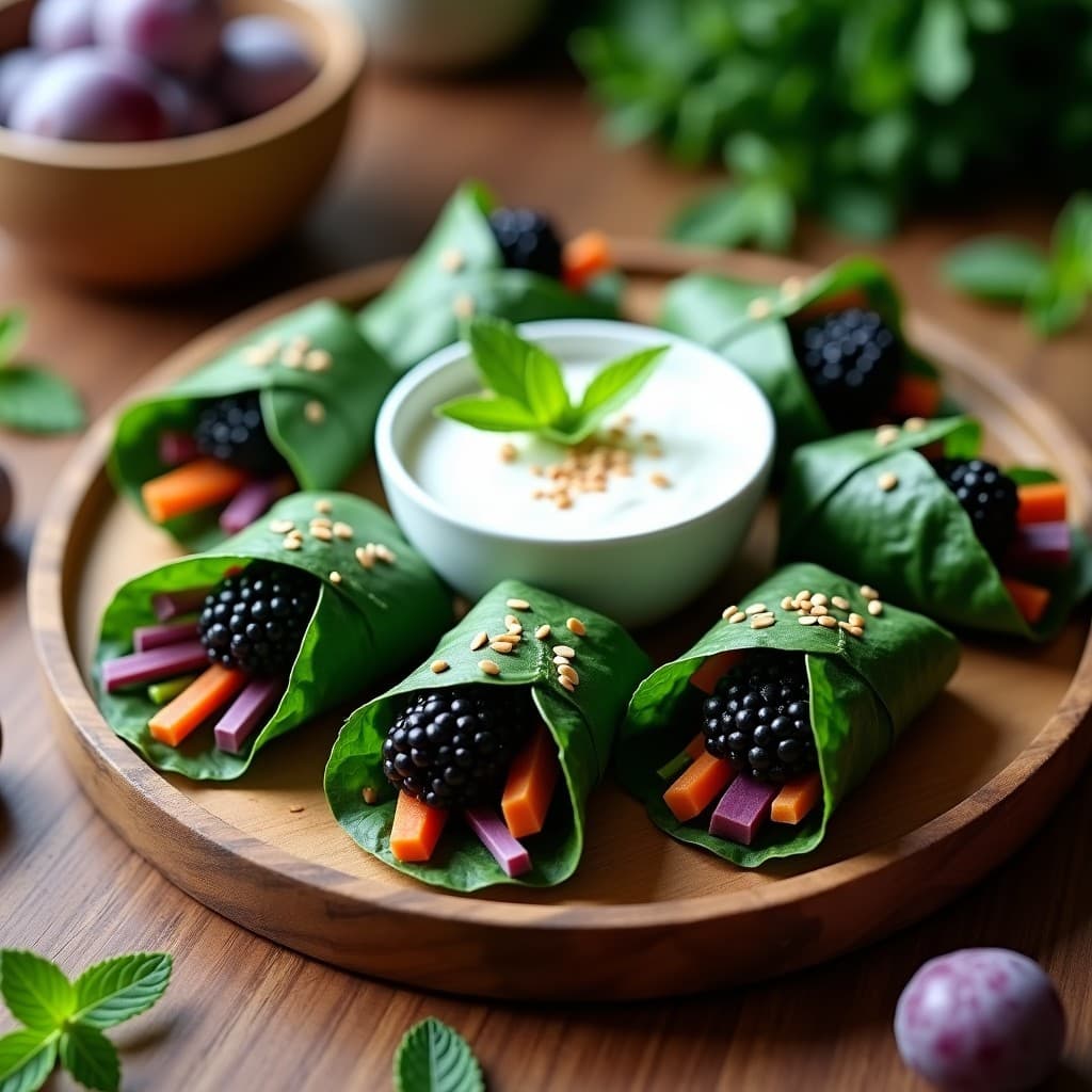 Rollitos de Primavera de Col Rizada y Zarzamora con Salsa de Yogur Griego: Receta Crujiente y Antioxidante