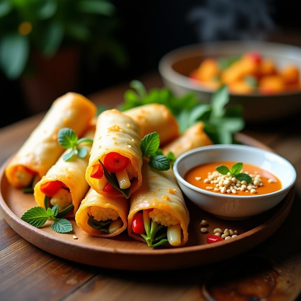 Rollitos de Primavera con Coliflor y Salsa Satay: Receta Tailandesa Vegana en Airfryer