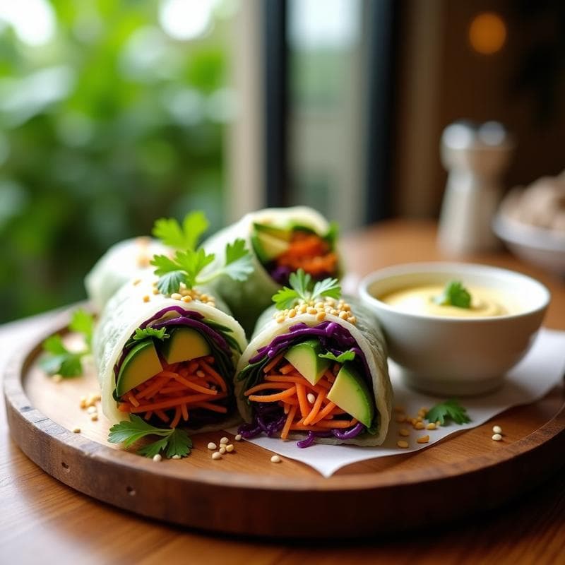 Rollitos de Primavera Crudiveganos con Salsa de Tahini y Limón: Receta Sin Cocinar