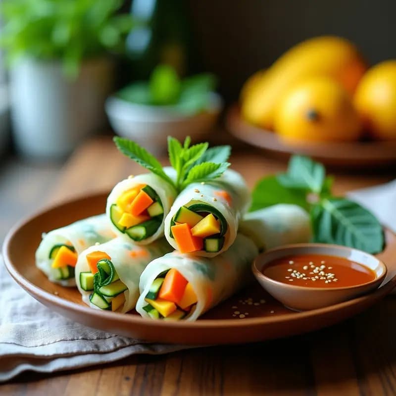 Rollitos de Primavera Crudiveganos con Zucchini y Mango: Receta Vietnamita Sin Cocinar