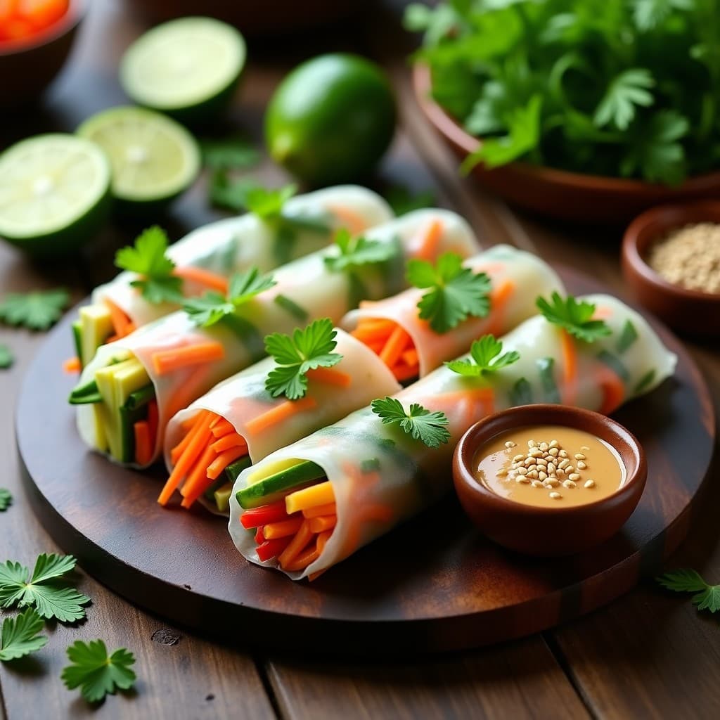 Rollitos de Primavera Crudos con Salsa de Cacahuete y Lima: Receta Vietnamita Vegana