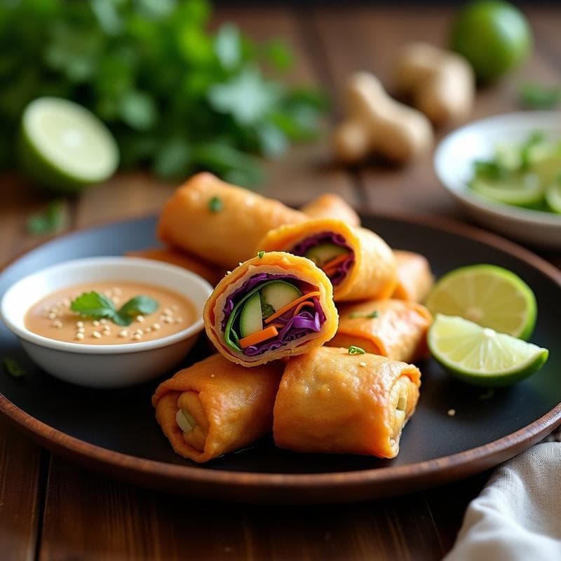Rollitos de Primavera Crujientes con Salsa de Cacahuete y Lima: Receta Tailandesa en Airfryer