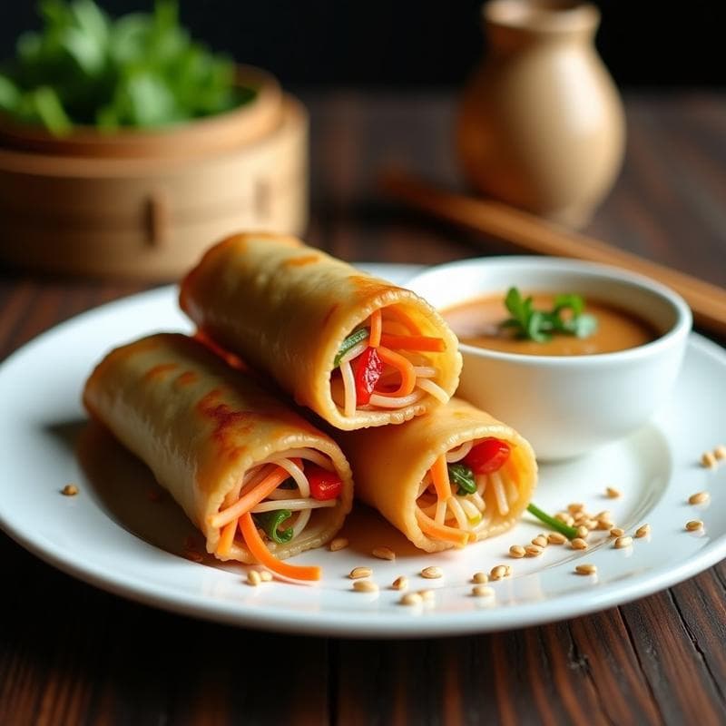Rollitos de Primavera con Fideos de Arroz y Salsa de Cacahuete: Receta China en Airfryer