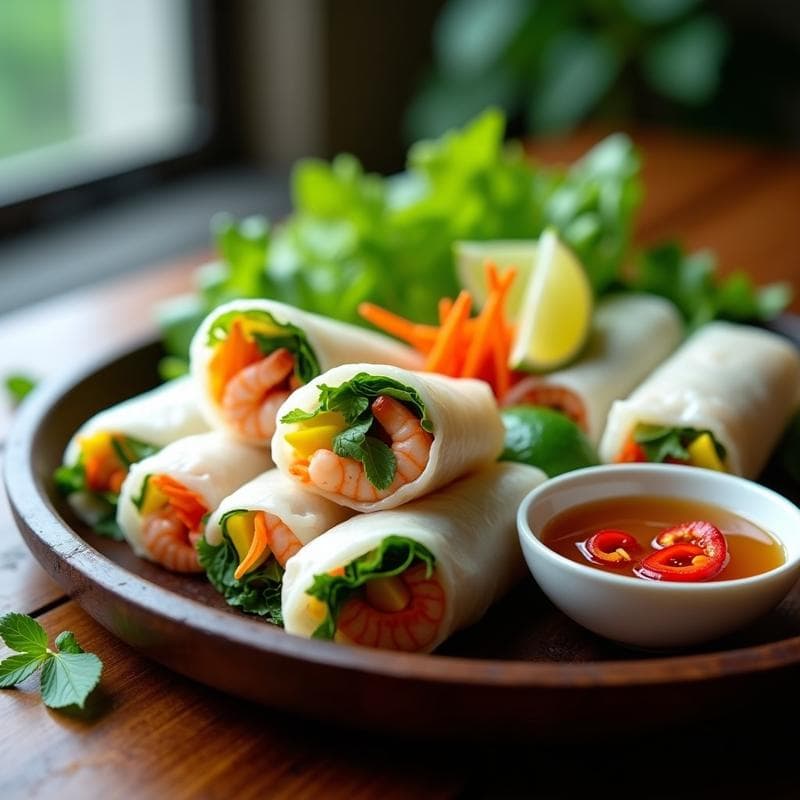 Rollitos de Primavera Vietnamese con Gambas y Hierbas Aromáticas: Receta en Papel de Arroz Sin Gluten