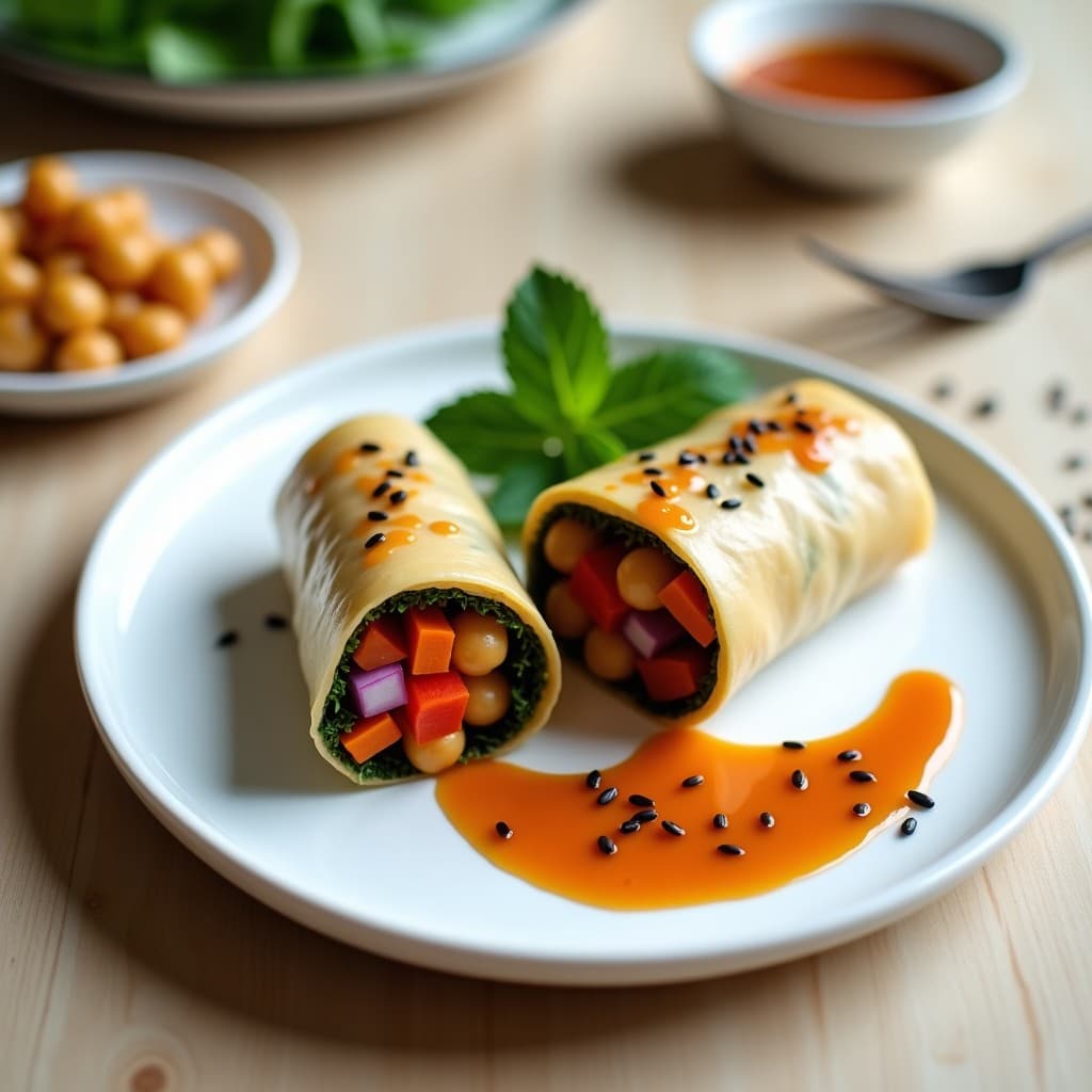Rollitos de Primavera de Garbanzos y Algas Wakame con Salsa de Tamarindo: Receta Fusion en Thermomix
