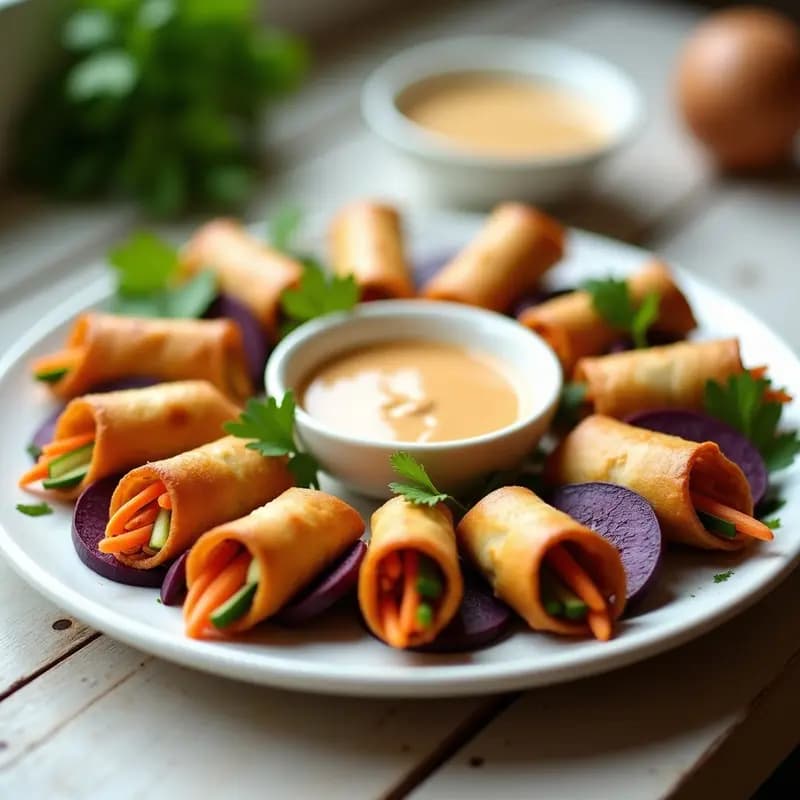 Rollitos de Primavera de Jackfruit y Circulas de Batata Morada: Receta Asiática Crujiente