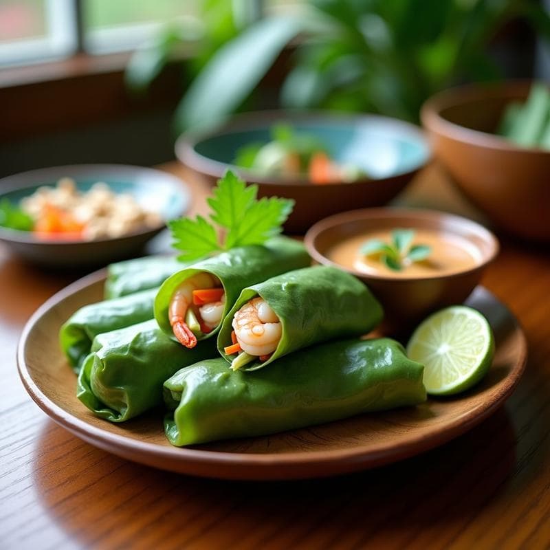 Rollitos de Primavera con Langostino y Hoja de Plátano: Receta Tailandesa al Vapor