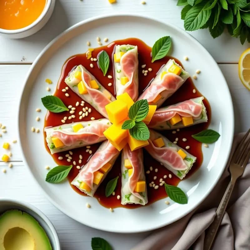 Rollitos de Primavera de Mango y Jamón Serrano: Entrante Fusion Dulce-Salado