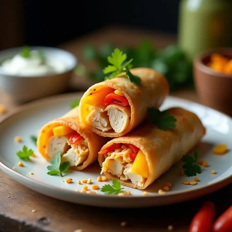 Rollitos de Primavera Crujientes con Relleno de Mango y Pollo Desmenuzado: Receta Fusion Vietnamita-Mexicana