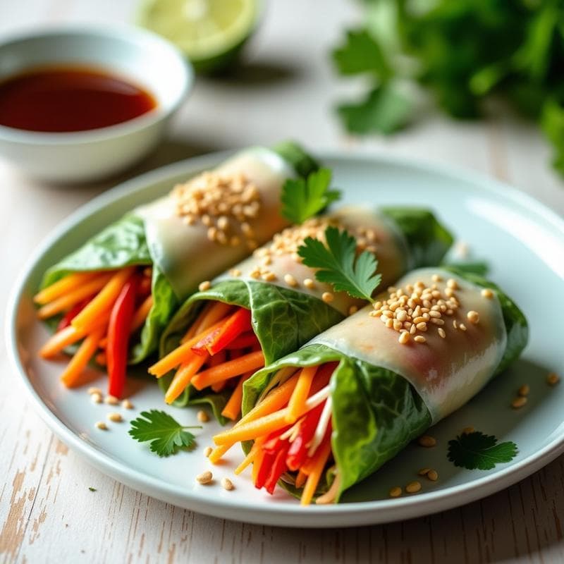 Rollitos de Primavera Vietnamese con Mangold y Salsa Hoisin: Receta Vegana en 15 Minutos