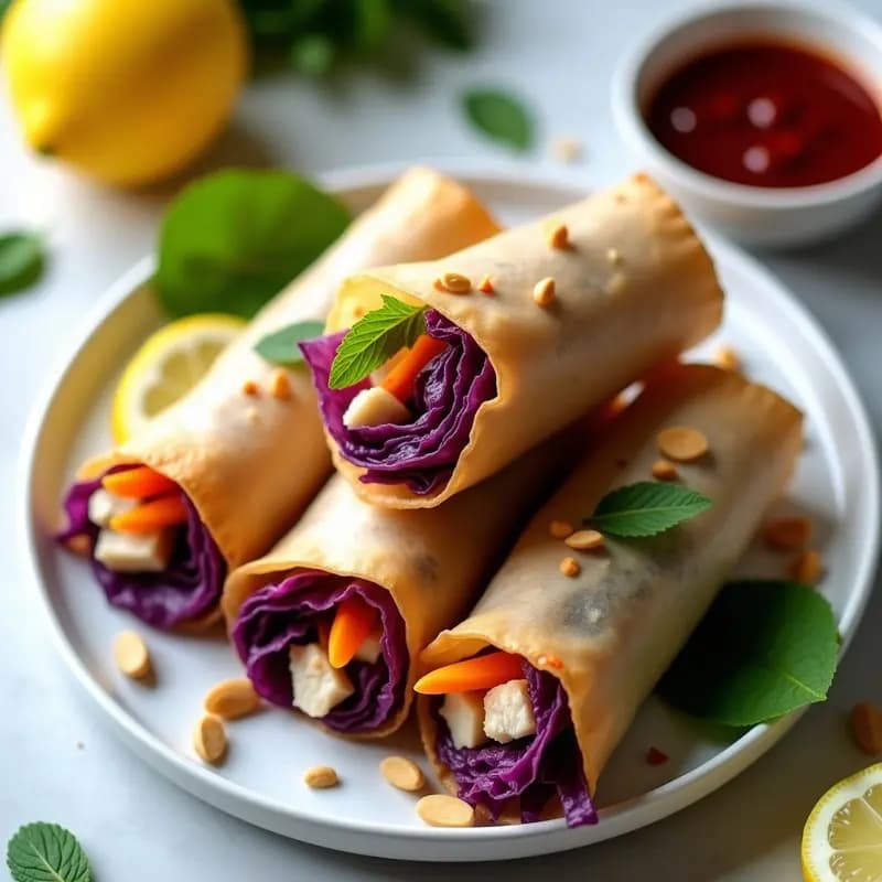 Rollitos de Primavera de Mangostán y Lechuga Morada con Salsa de Tamarindo: Aperitivo Tailandés Dulce-Salado