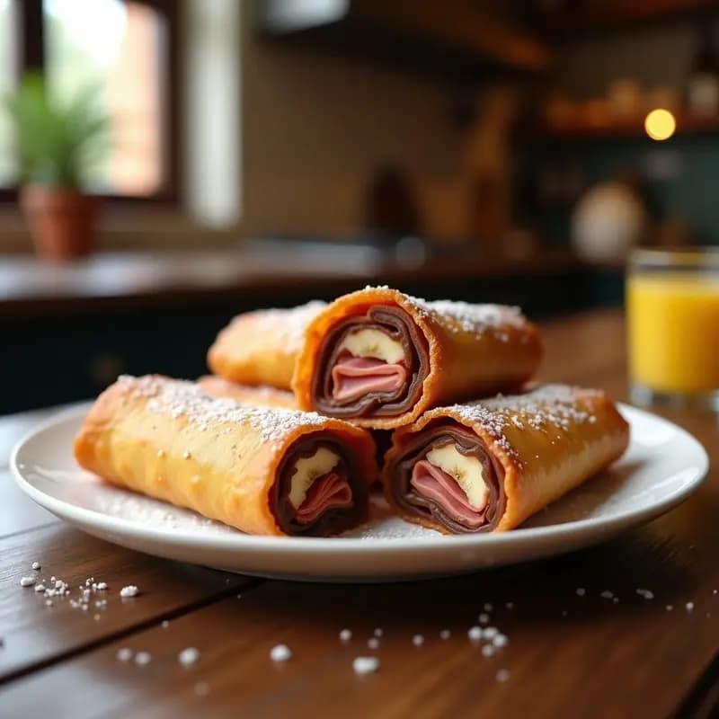 Rollitos de Primavera Fritos con Relleno de Nutella, Plátano y Jamón: Crujientes por Fuera, Cremosos por Dentro