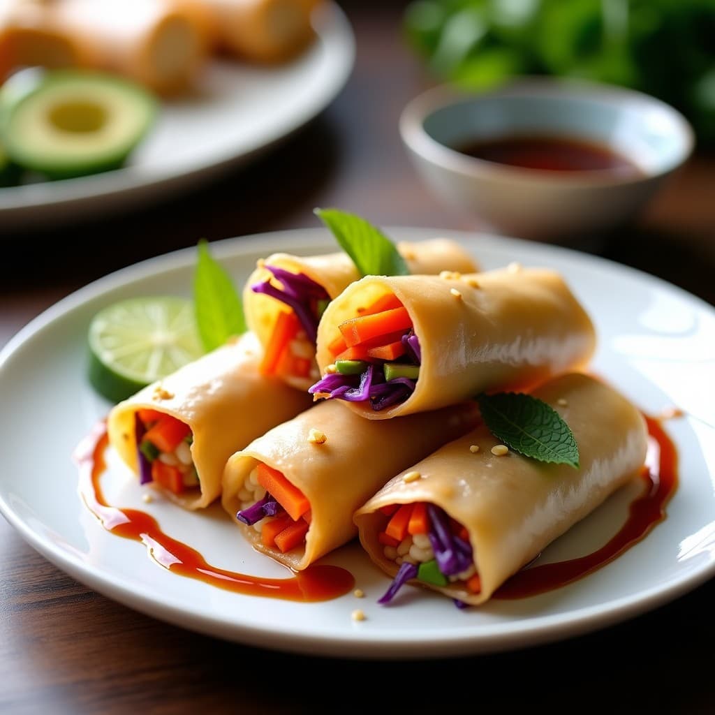 Rollitos de Prima Vera con Pasta de Arroz y Salsa Teriyaki: Receta Japonesa Vegana en Airfryer
