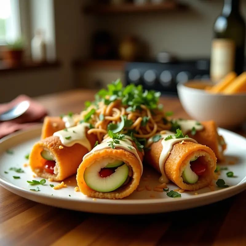 Rollitos de Primavera Fritos con Relleno de Pollo Teriyaki y Queso Cream Cheese: Receta Fusion Japo-China