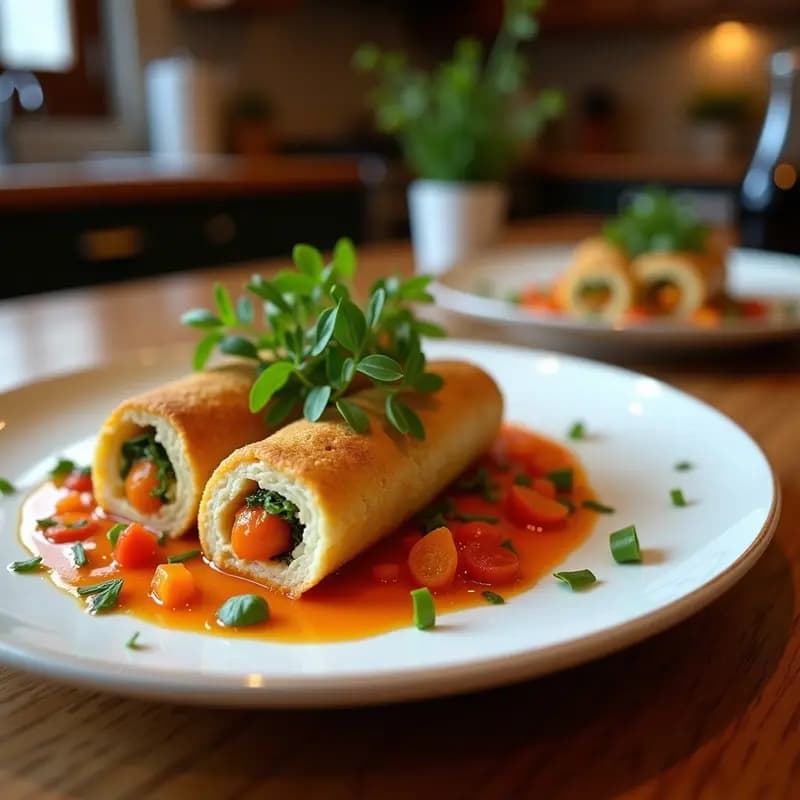 arrollados de Primavera con Toque Thai: Rollitos de Lechuza con Z Ratatouille y Salsa de Cacahuete