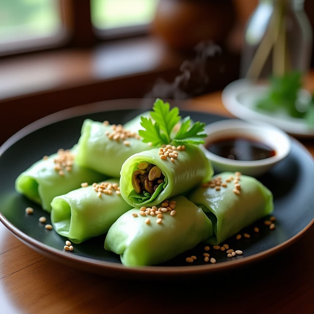 Rollitos de Primavera de Repollo con Relleno de Hongos Shitake: Receta China Vegana