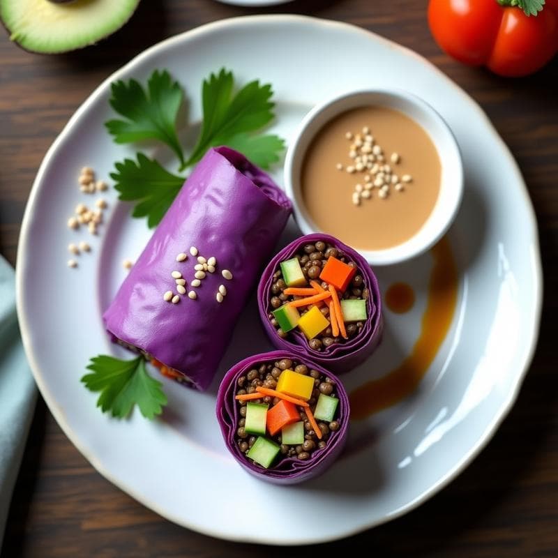 Rollitos de Primavera de Repollo Morado: Receta Crudivegana con Salsa de Cacahuete