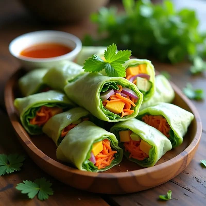 Rollitos de Primavera de Repollo Napa con Relleno de Tofu y Mango: Receta Vietnamita Crudivegana