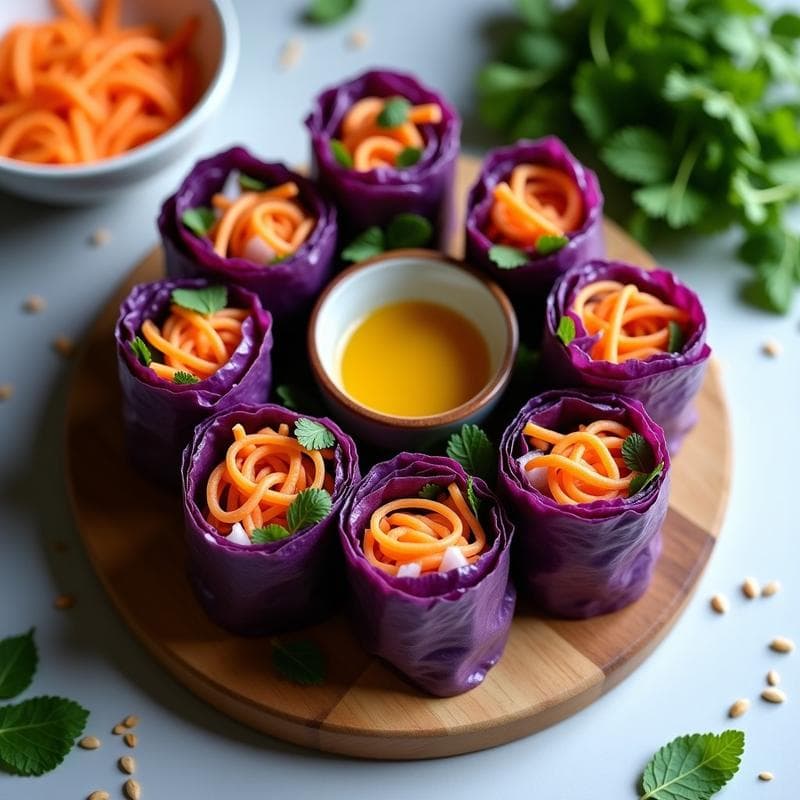 Rollitos de Primavera de Repollo Morado y Zanahoria: Entrante Vietnamita Crujiente