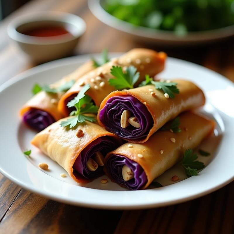 Rollitos de Primavera de Repollo Morado y Champiñones: Receta China en Airfryer