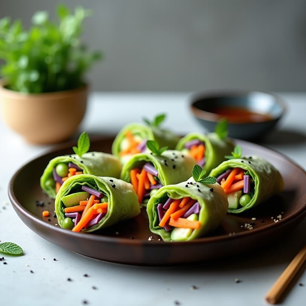 Rollitos de Primavera de Soba con Relleno de aguacate y Edamame: Entrante Japonés Vegano y Crudivegano