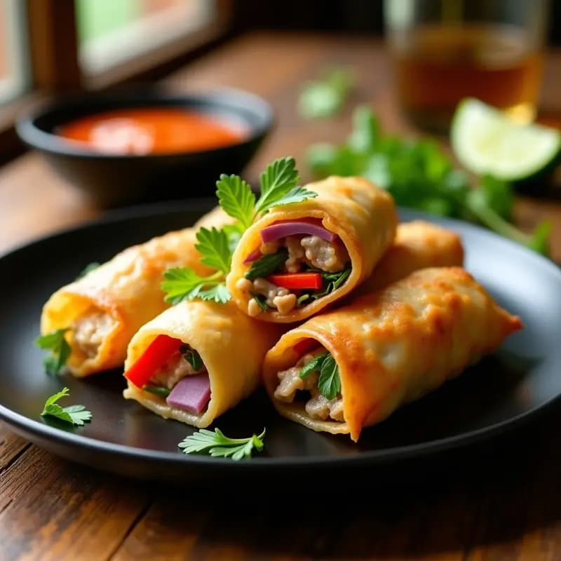 Rollitos de Primavera tailandeses con Cerdo y Hierbas Frescas: Receta en Wok Crujiente