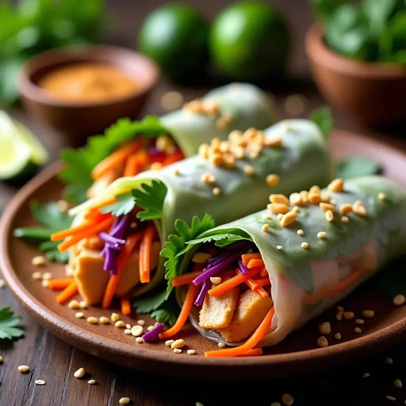 Rollitos de Primavera tailandeses con Pollo y Maní: Receta Crujiente en Papel de Arroz