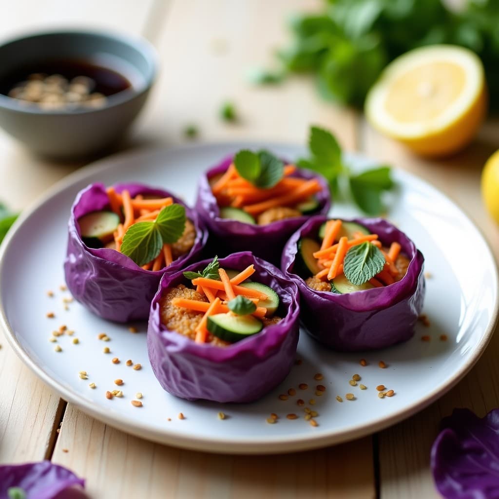 Rollitos de Primavera con Relleno de Tempeh y Repollo Morado: Receta Vietnamita Keto