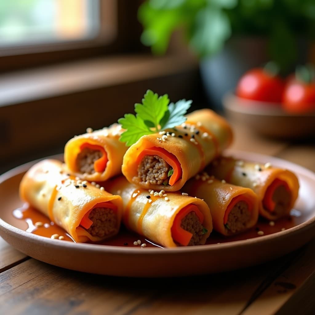 Rollitos de Primavera con Embutido de Tofu y Salsa Teriyaki: Receta Fusion en Airfryer