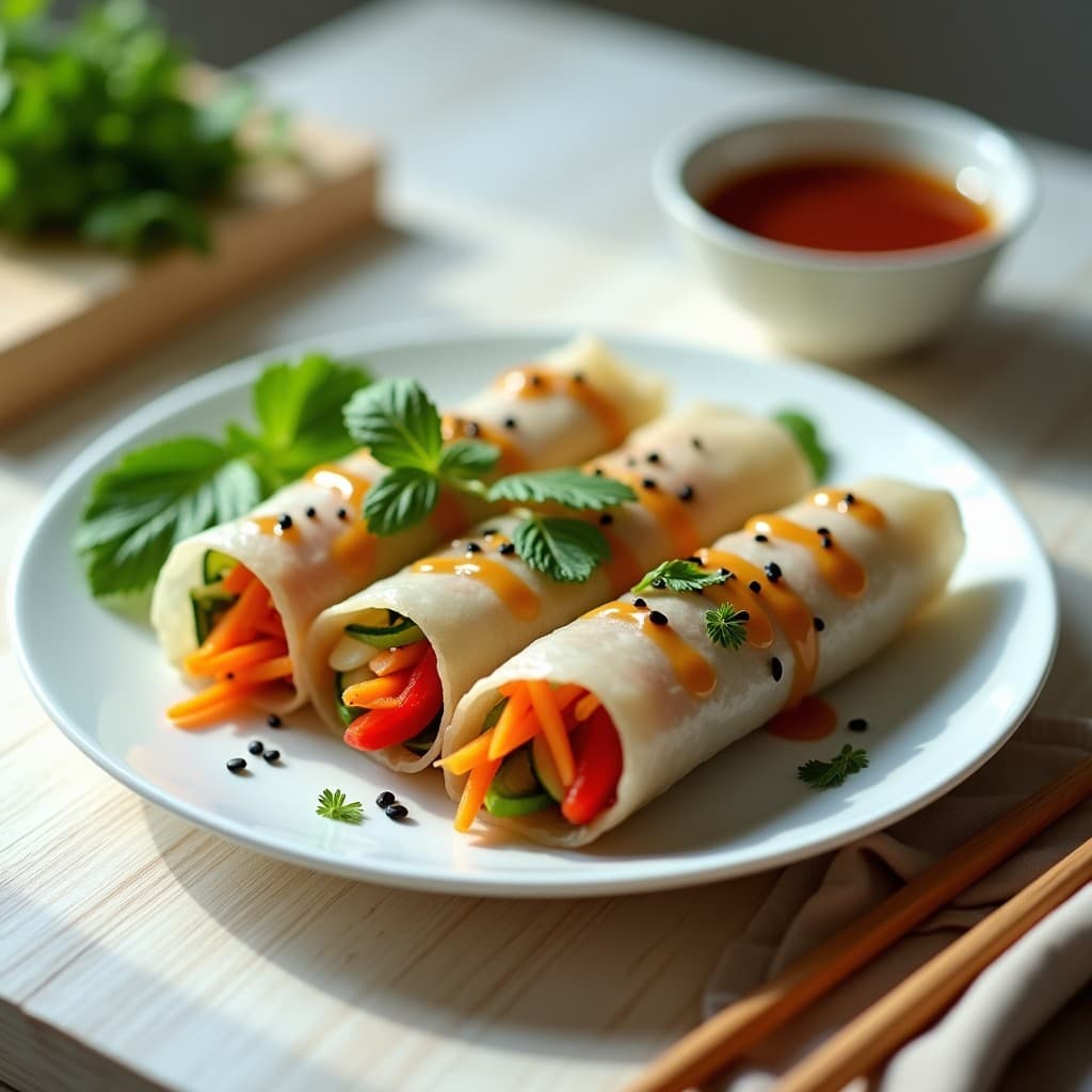 Rollitos de Primavera con Hoja de Arroz y Tofu Marinado: Receta Vegana al Vapor con Salsa Teriyaki