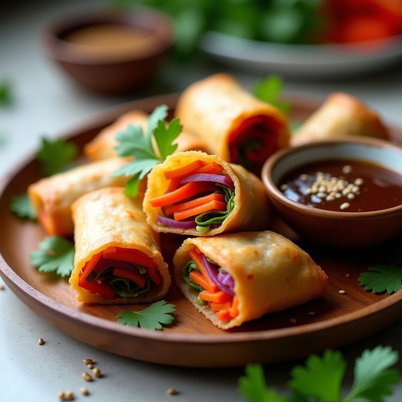 Rollitos de Primavera Veganos con Fideos de Arroz y Salsa Hoisin Casera: Receta Chino-Tailandesa