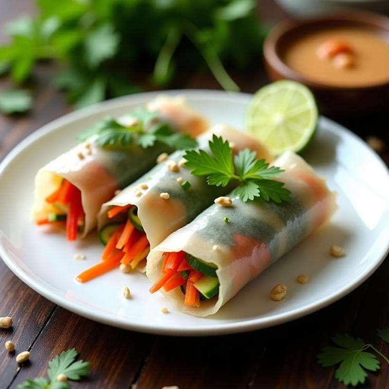 Rollitos de Primavera Veganos con Papel de Arroz y Salsa de Cacahuete: Receta Tailandesa en 20 Minutos y Sin Fritura