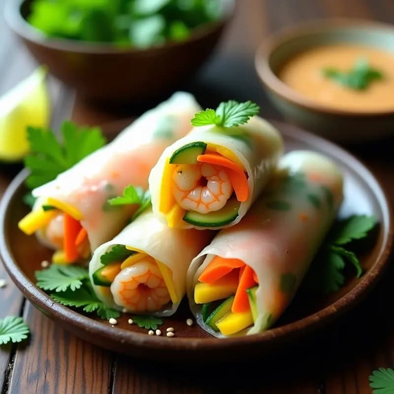 Rollitos de Primavera Vietnamiatas con Camarones y Mango: Receta Fresca y Crujiente en Papel de Arroz
