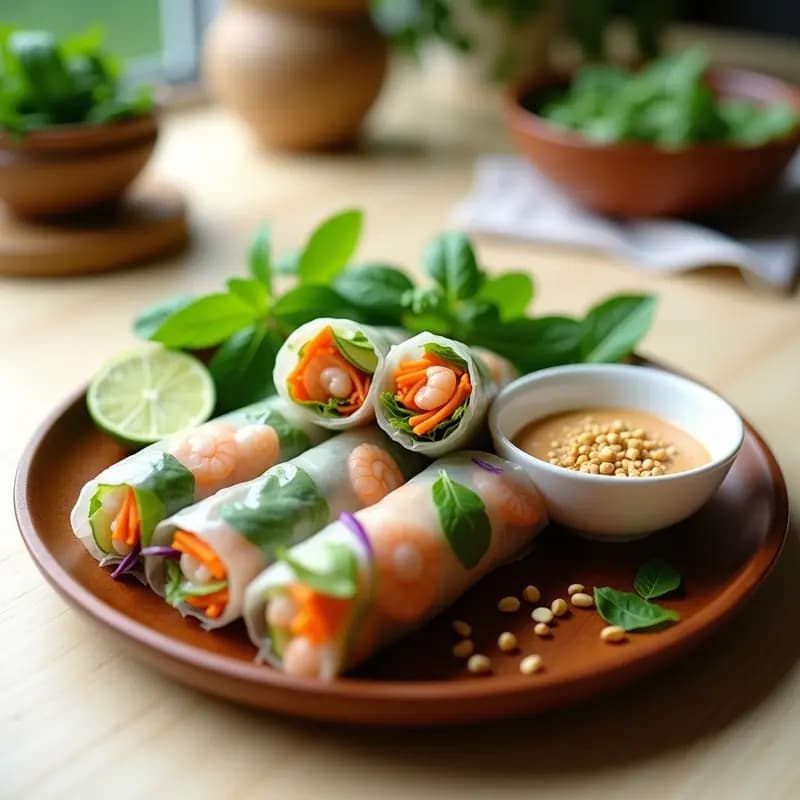 Rollitos de Primavera Vietnameses con Gambas y Hierba Buena: Receta Fresca y Sin Freír
