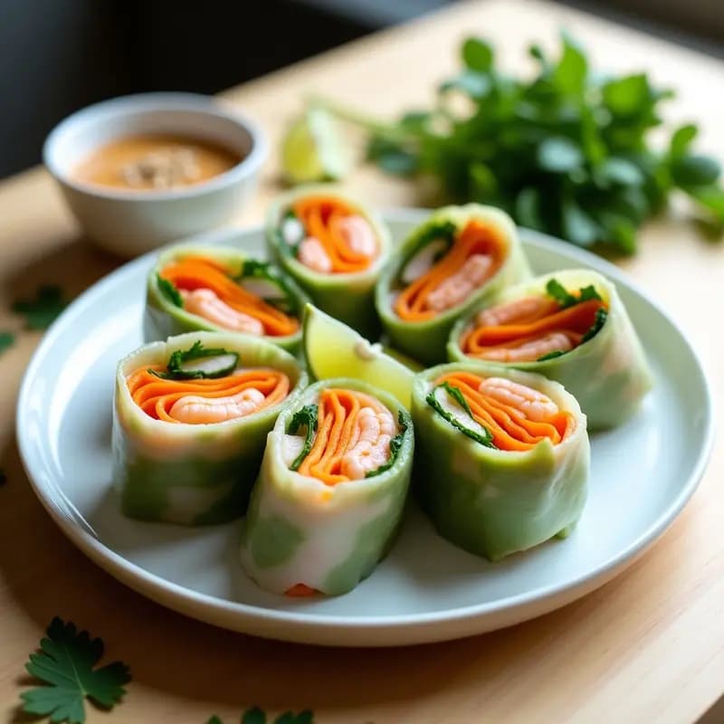 Rollitos de Primavera Vietnamitas con Camarones: Receta Fresca y Crujiente con Salsa Peanut