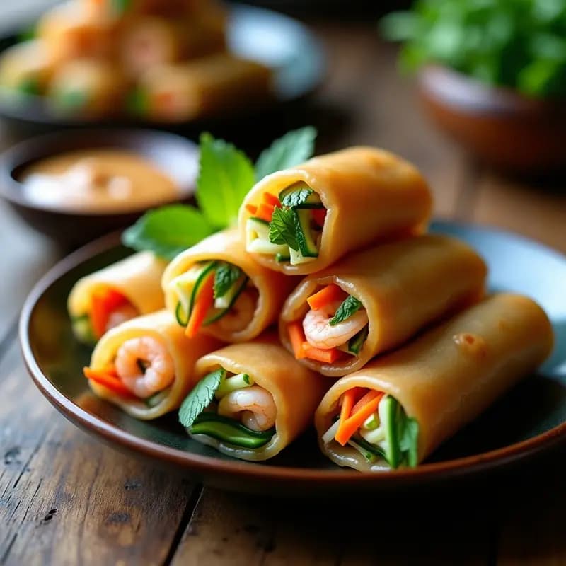 Rollitos de Primavera Vietnamitas con Fideos de Arroz y Gamberas: Receta Tradicional Crujiente