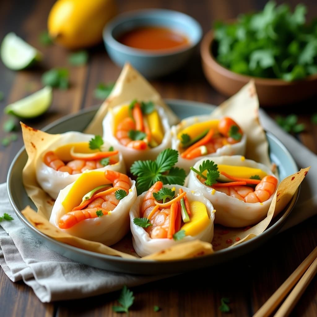 Rollitos de Primavera Vietnamitas con Gambas y Mango: Receta en Papillote al Horno en 25 Minutos