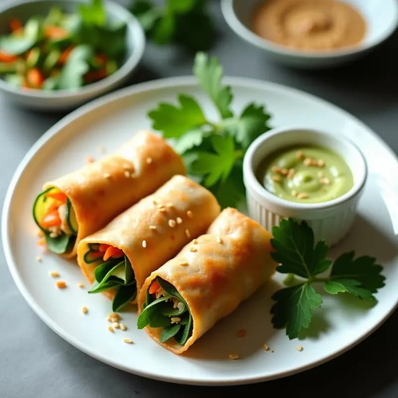 Rollitos de Primavera Crujientes de Zucchini y Hummus de Edamame: Entrante Sin Gluten en Airfryer