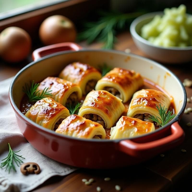 Rollitos de Repollo Rellenos de Arroz Salvaje y Setas: Receta Eslava en Horno Crujiente