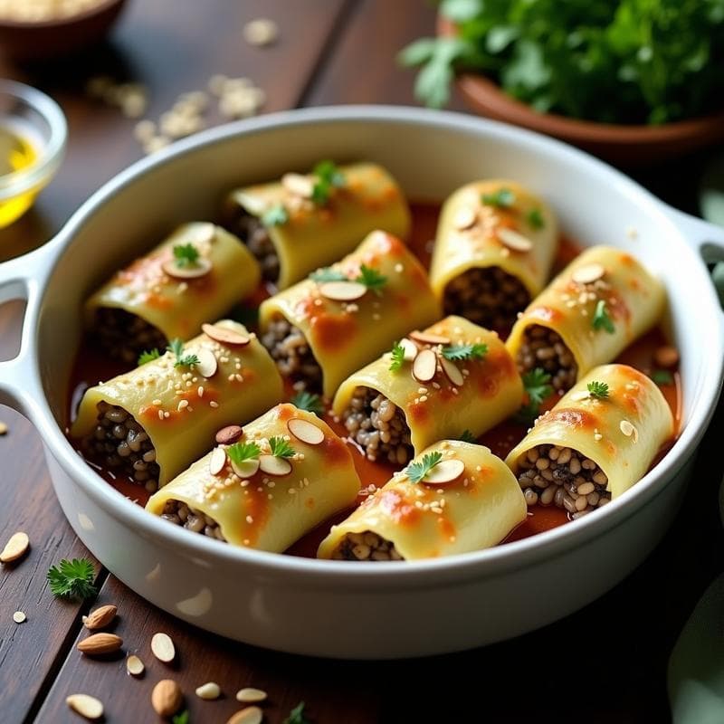 Rollitos de Repollo Rellenos de Arroz Silvestre y Champiñones: Receta Vegana al Horno