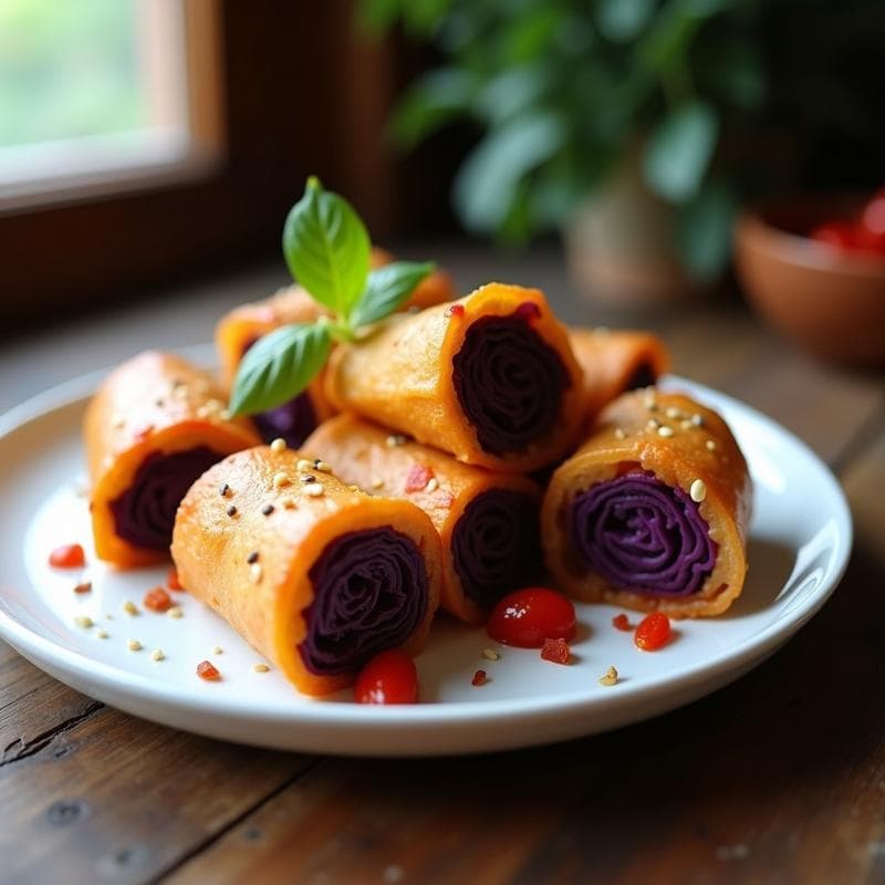 Rollitos de Repollo Morado con Filloa de Garbanzo: Entrante Vegano y Crunchy al Horno