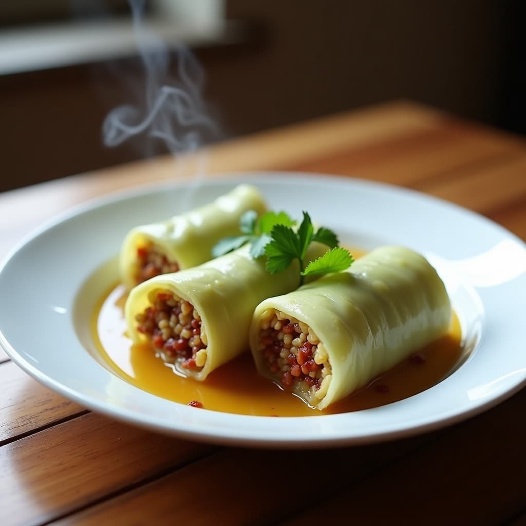 Rollitos de Repollo con Relleno de Lentejas Rojas y Arroz Salvaje: Receta en Olla Express