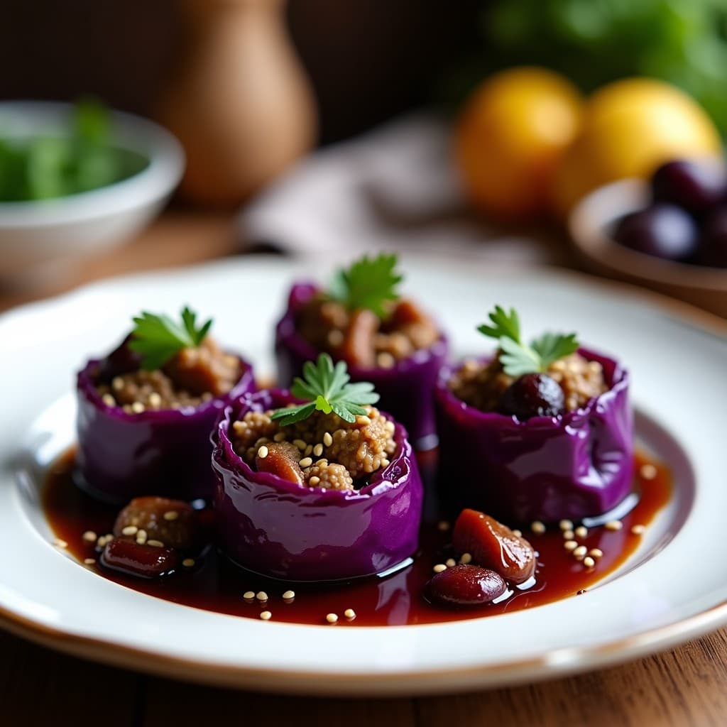Rollitos de Repollo Morado con Carne de Cerdo y Ciruelas Pasas: Receta China en Olla Lenta