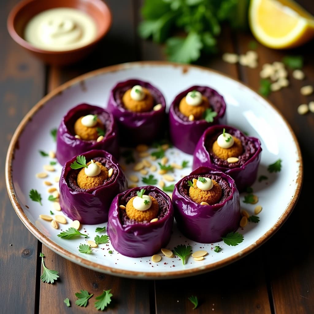 Rollitos de Repollo Morado con Falafel de Habas: Receta Egipcia Vegana en Olla Lenta