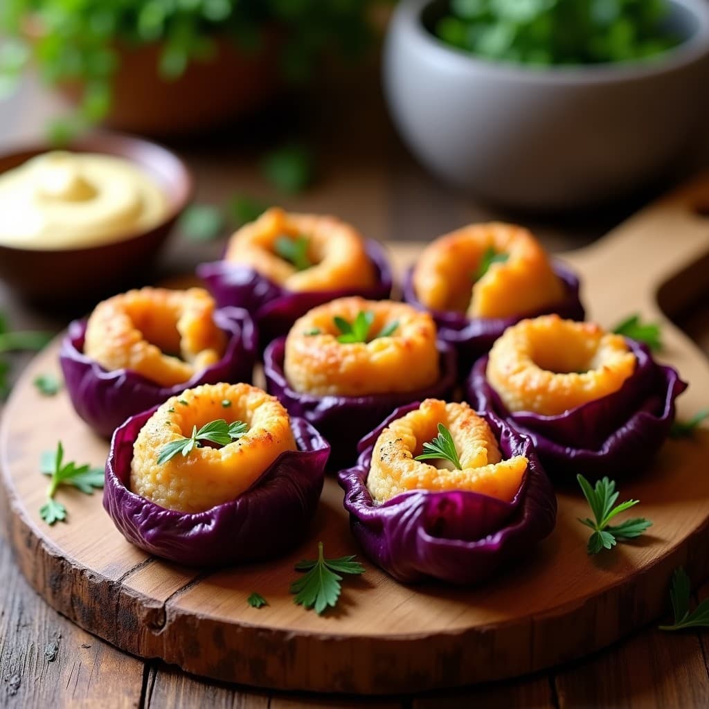 Rollitos de Repollo Morado con Filloas de Garbanzos: Receta Gallega Vegana en Airfryer