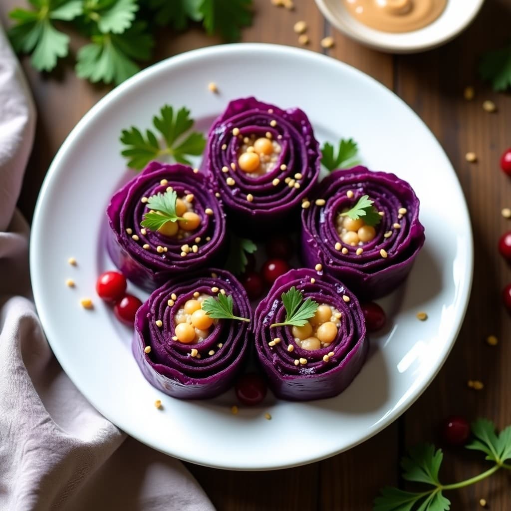 Rollitos de Repollo Morado con Relleno de Garbanzos y Arándanos: Receta Crudivegana y Antioxidante